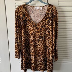 Susan Graver Leopard Print V-Neck Top NWOT